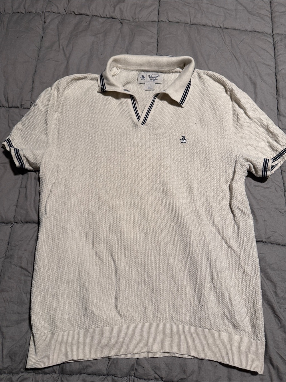 Original Penguin Cream Polo with Navy Trim